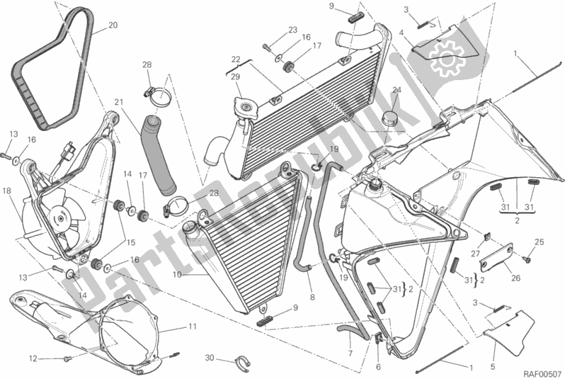 Tutte le parti per il Refrigeratore D'acqua del Ducati Superbike 959 Panigale Corse 2018